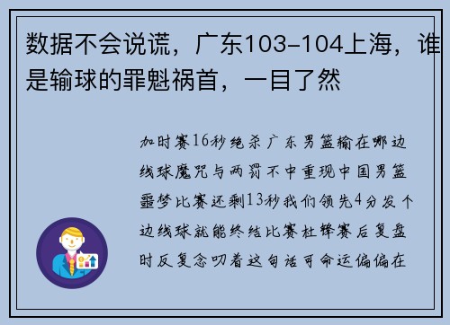 数据不会说谎，广东103-104上海，谁是输球的罪魁祸首，一目了然